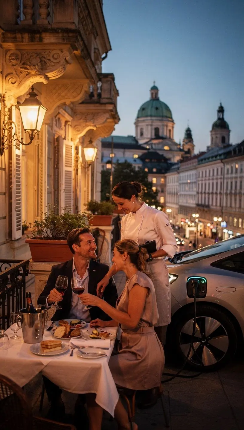 Ein freundlicher Hotelmitarbeiter, der Touristen Informationen über die Lademöglichkeiten gibt.